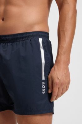 Swim shorts with foil-print logo, Dark Blue