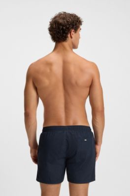 Short de bain &agrave; logo imprim&eacute; en transfert et rayure, Bleu fonc&eacute;