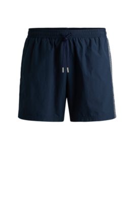 Hugo Boss Quick-drying Swim Shorts With Metallic Logo In Dark Blue