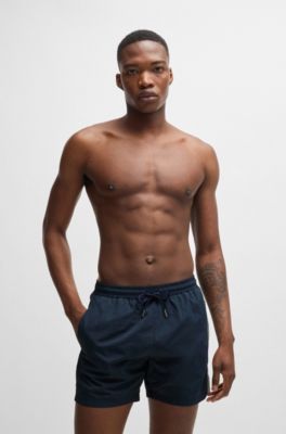 Ba&ntilde;ador con logo estampado metalizado y raya, Azul oscuro