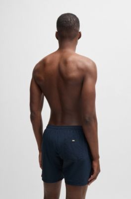 Ba&ntilde;ador con logo estampado metalizado y raya, Azul oscuro