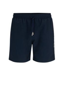 Hugo Boss Men's Quick-drying Swim Shorts With Metallic Logo In Dark Blue