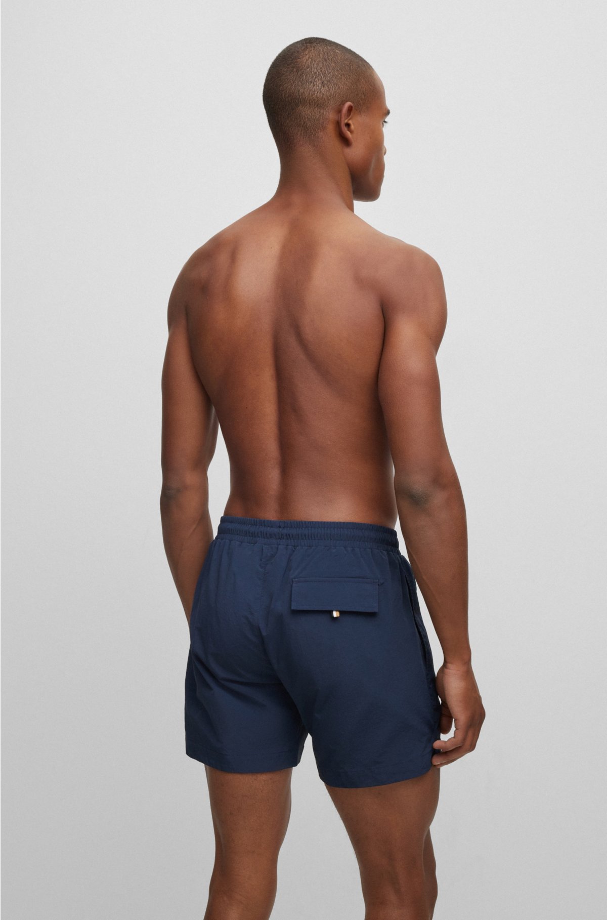Quick-drying swim shorts with metallic logo, Dark Blue