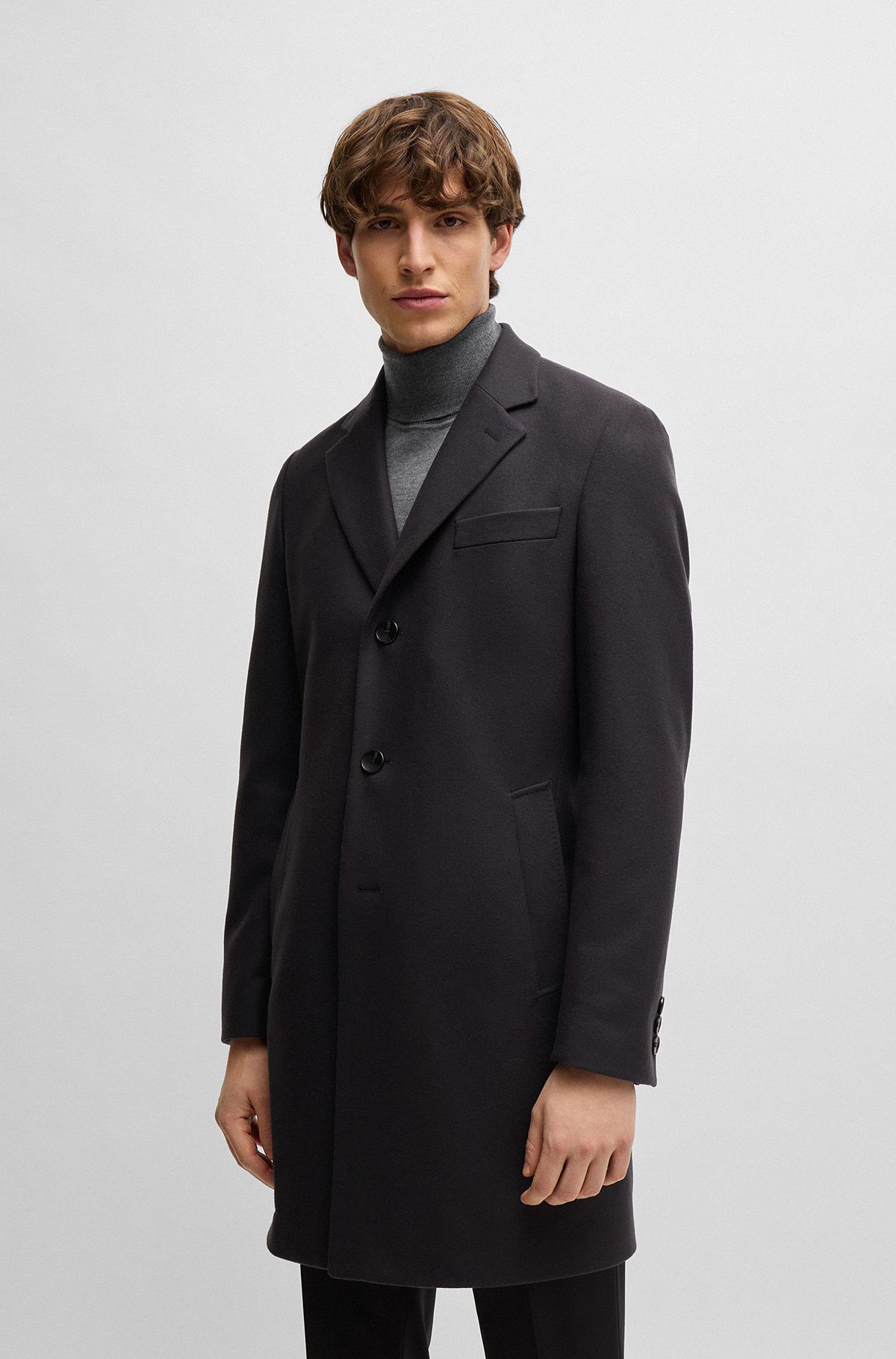 Slim-fit coat in a virgin-wool blend, Dark Blue