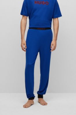 Hugo Boss Cuffed Pajama Bottoms With Logo Waistband In Blue