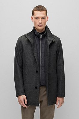 BOSS Regular fit coat in a melange wool blend