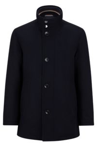 Regular-fit coat in a melange wool blend, Dark Blue