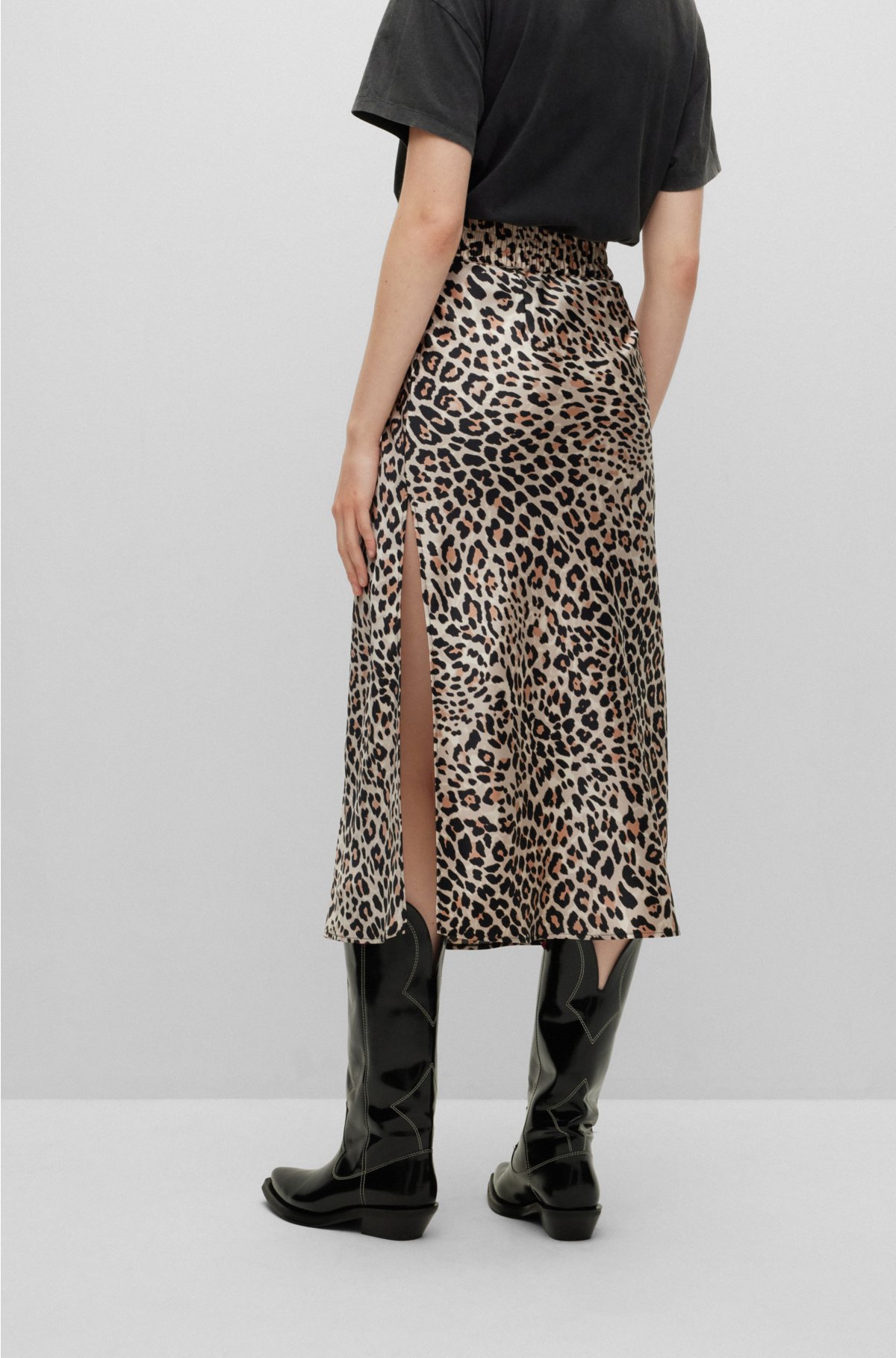 Oversætte Gensidig slå HUGO - Leopard-print midi skirt with side slit