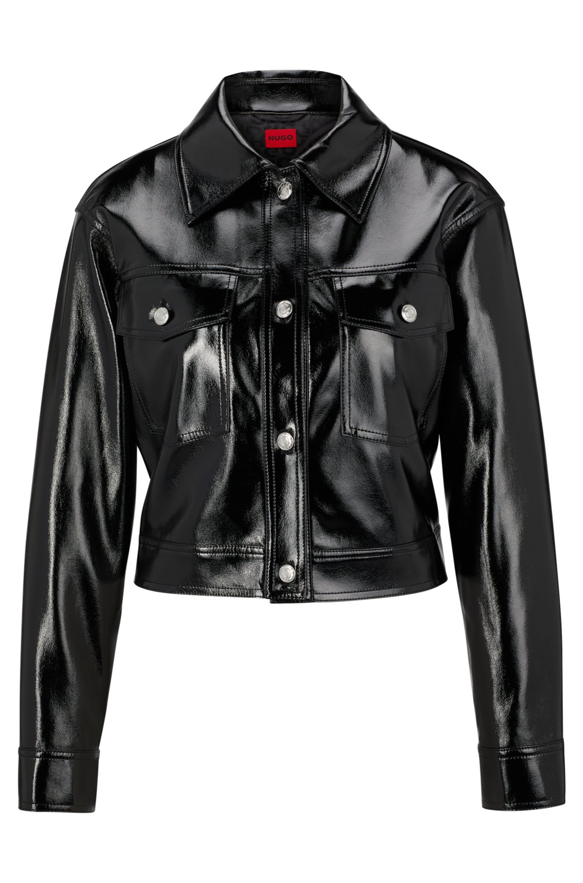 HUGO - Relaxed-fit cropped jacket in lacquered faux leather