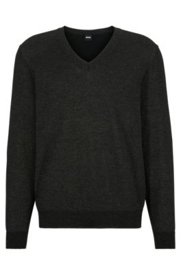 BOSS - Relaxed-fit wool-blend sweater with V neckline