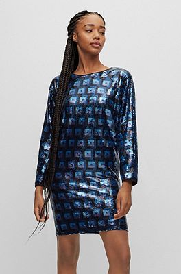 HUGO - Square-neck dress in glitter-effect fabric