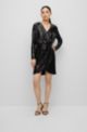 Slim-fit sequin dress with fixed wrap front, Black