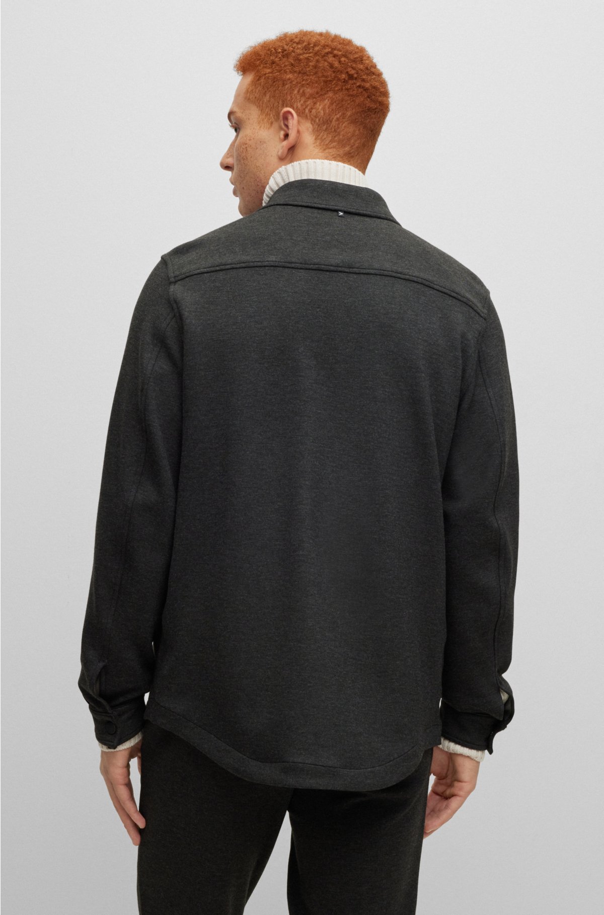 BOSS - Relaxed-fit overshirt in melange stretch jersey