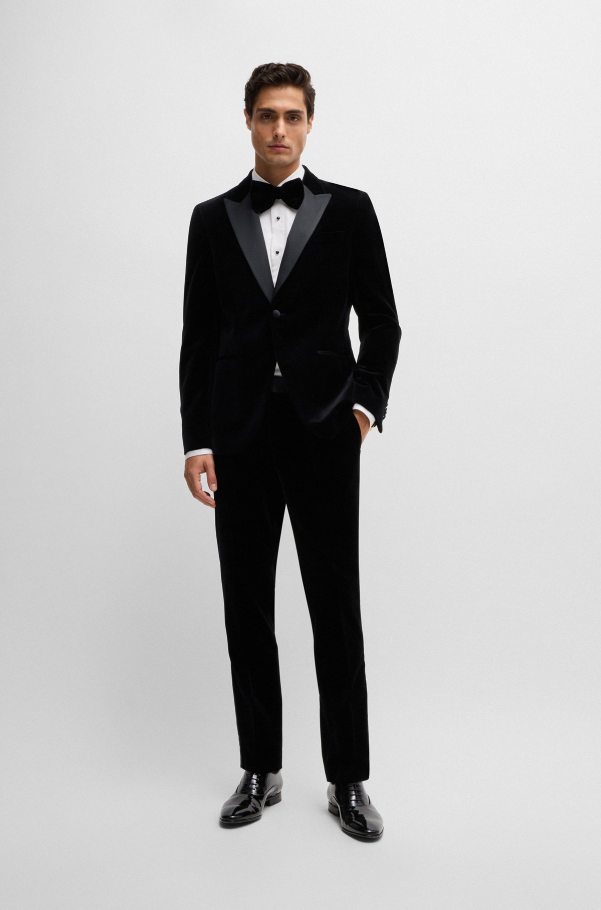 BOSS - Slim-fit tuxedo jacket in pure-cotton velvet - Black BOSS - Slim-fit tuxedo jacket in pure-cotton velvet - Black