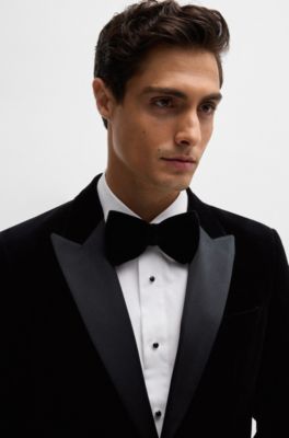 Chaqueta de esmoquin slim fit en terciopelo de algod&oacute;n puro, Negro