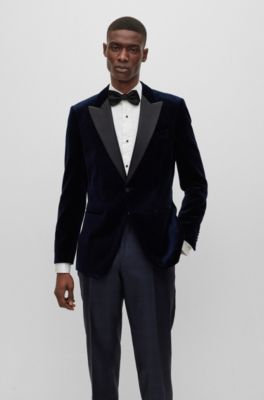 Hugo Boss Slim-fit Tuxedo Jacket In Pure-cotton Velvet In Dark Blue ...