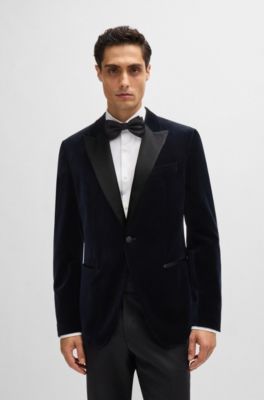 Hugo Boss Slim-fit Tuxedo Jacket In Pure-cotton Velvet In Dark Blue