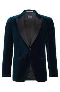 BOSS - Slim-fit tuxedo jacket in pure-cotton velvet