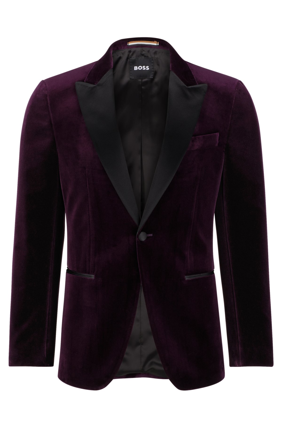 Slim-fit tuxedo jacket in pure-cotton velvet, Dark Purple