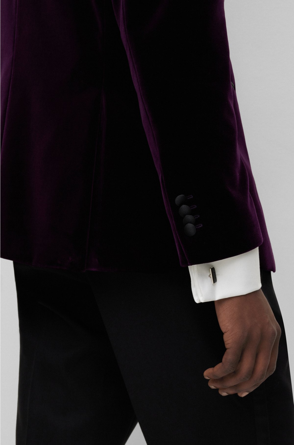 Slim-fit tuxedo jacket in pure-cotton velvet, Dark Purple