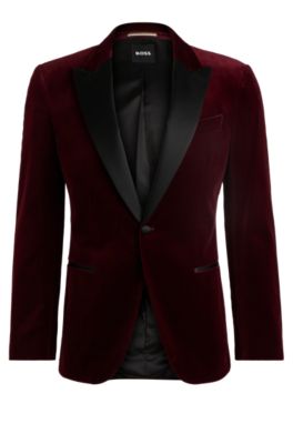 BOSS - Slim-fit tuxedo jacket in pure-cotton velvet