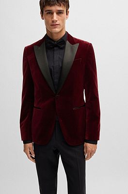 Slim-fit tuxedo jacket in pure-cotton velvet