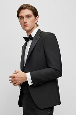 Italian Style Black Wool Tuxedo Suit - Wine Satin Trim II