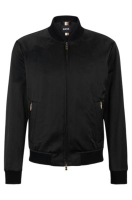 BOSS - Slim-fit zip-up jacket in soft satin