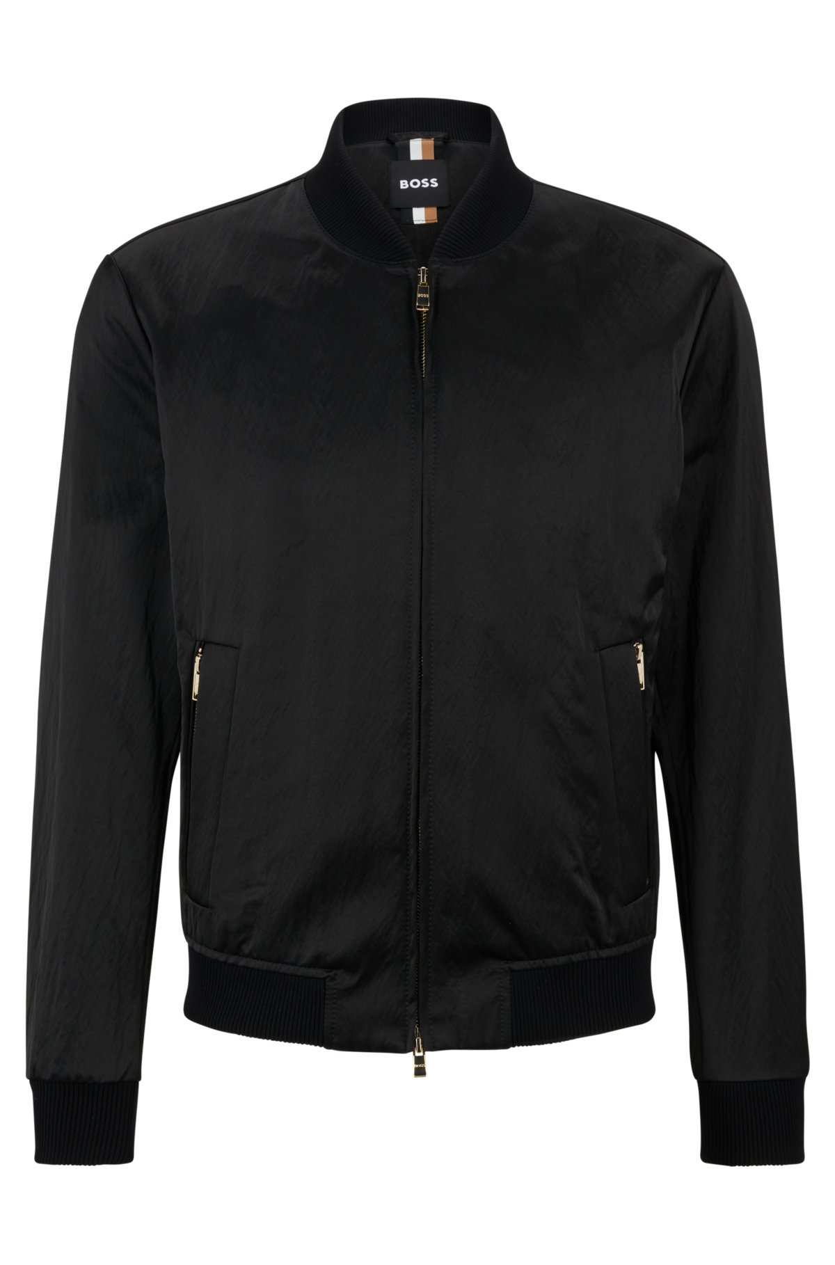 BOSS - Slim-fit zip-up jacket in soft satin
