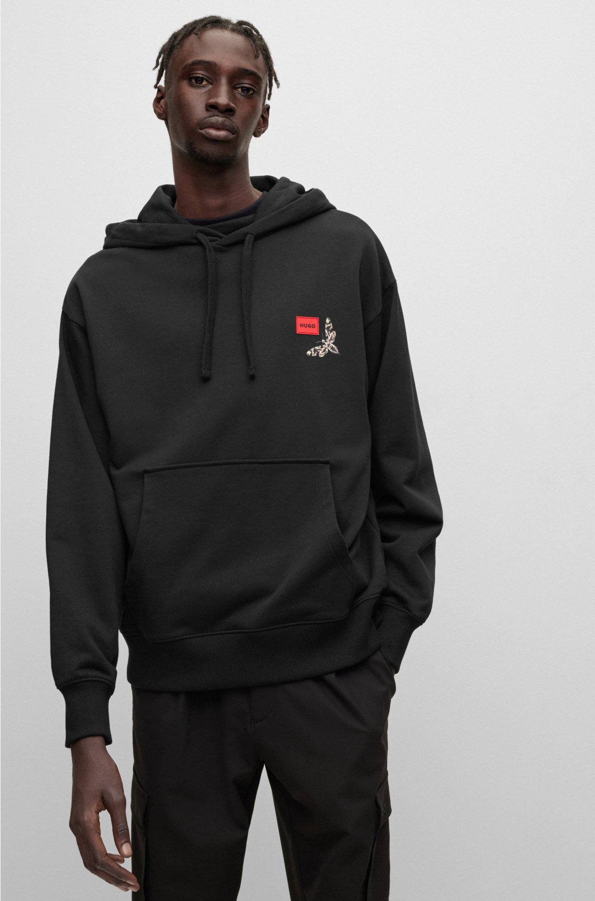 BOSS - Garment-dyed cotton-terry hoodie with tonal logo