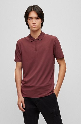 Regular-fit polo shirt with zip placket, Dark Brown