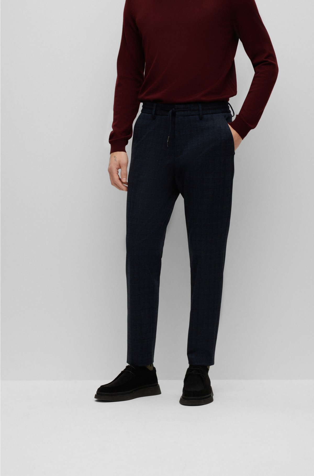 Mens Slim Fit Stretch Trousers Plaid Checks Pattern With Pockets Buttons  Pants Elasticity Suit Pants, Elegant Business Suit Trousers, Regular Fit  Trousers Men's Trousers (Color : Black, Size : S) : 