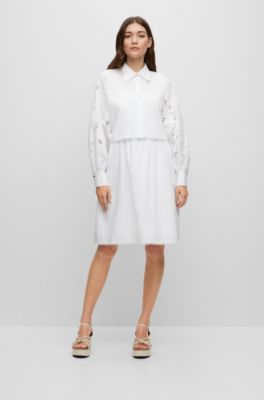 Hugo Boss Relaxed-fit Dress In Pure Cotton With Broderie Anglaise In White