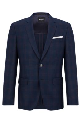 BOSS - Slim-fit jacket in checked virgin wool