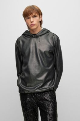 Hugo Boss Foil-printed Hoodie In Stretch Fabric In Black