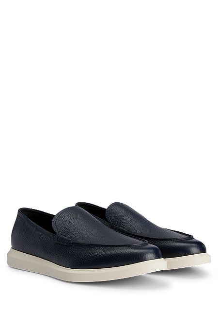 Grained-leather loafers with rubber sole and colored backtab, Dark Blue