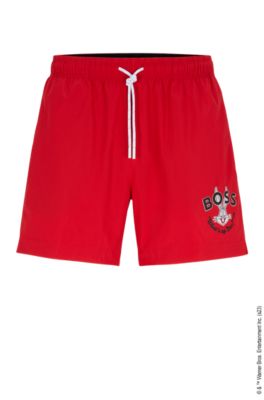 red hugo boss swim shorts