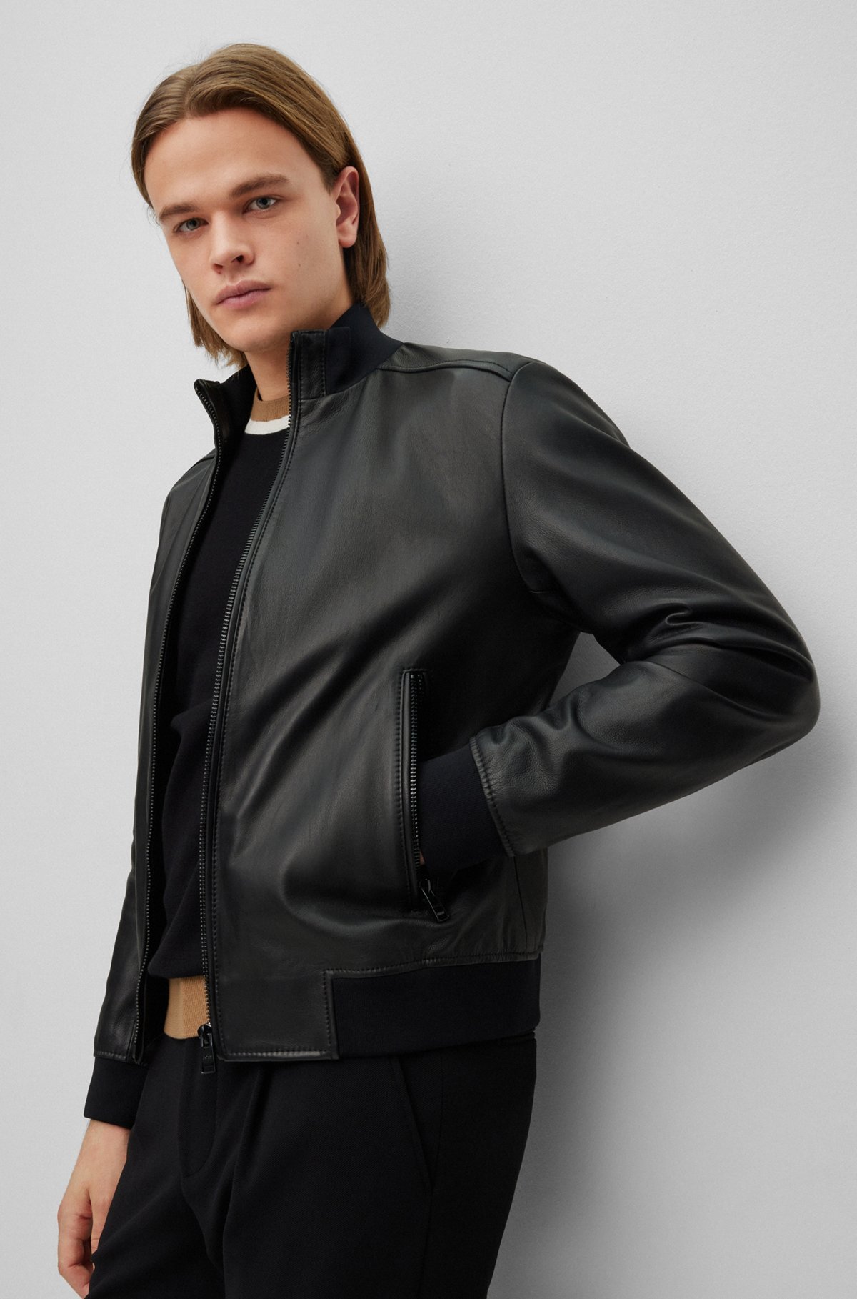 Bomber-style jacket in lamb leather with chunky zip