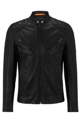 BOSS - Slim-fit biker jacket in waxed leather