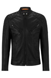 Hugo boss slim fit leather clearance jacket