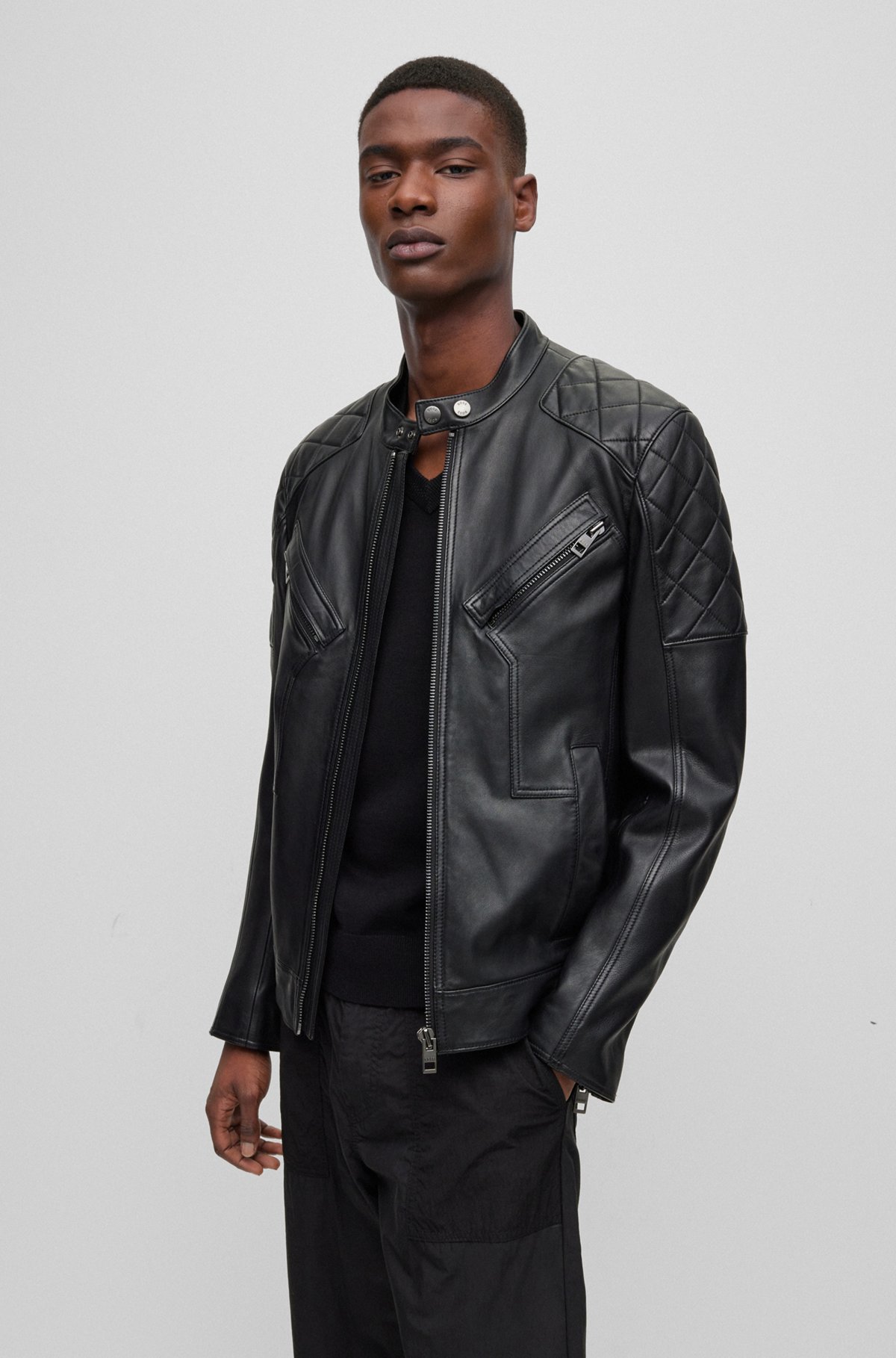 Hugo Boss Leather Biker Jacket Mens Sale Online | bellvalefarms.com