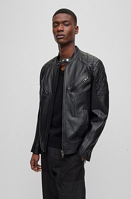 BOSS - Slim-fit biker jacket in waxed leather