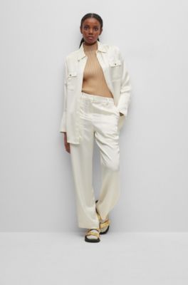 BOSS - Mock-neck sweater in stretch fabric with ribbed structure