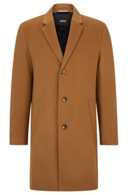 Hugo Boss Wool-blend Coat With Full Lining In Beige