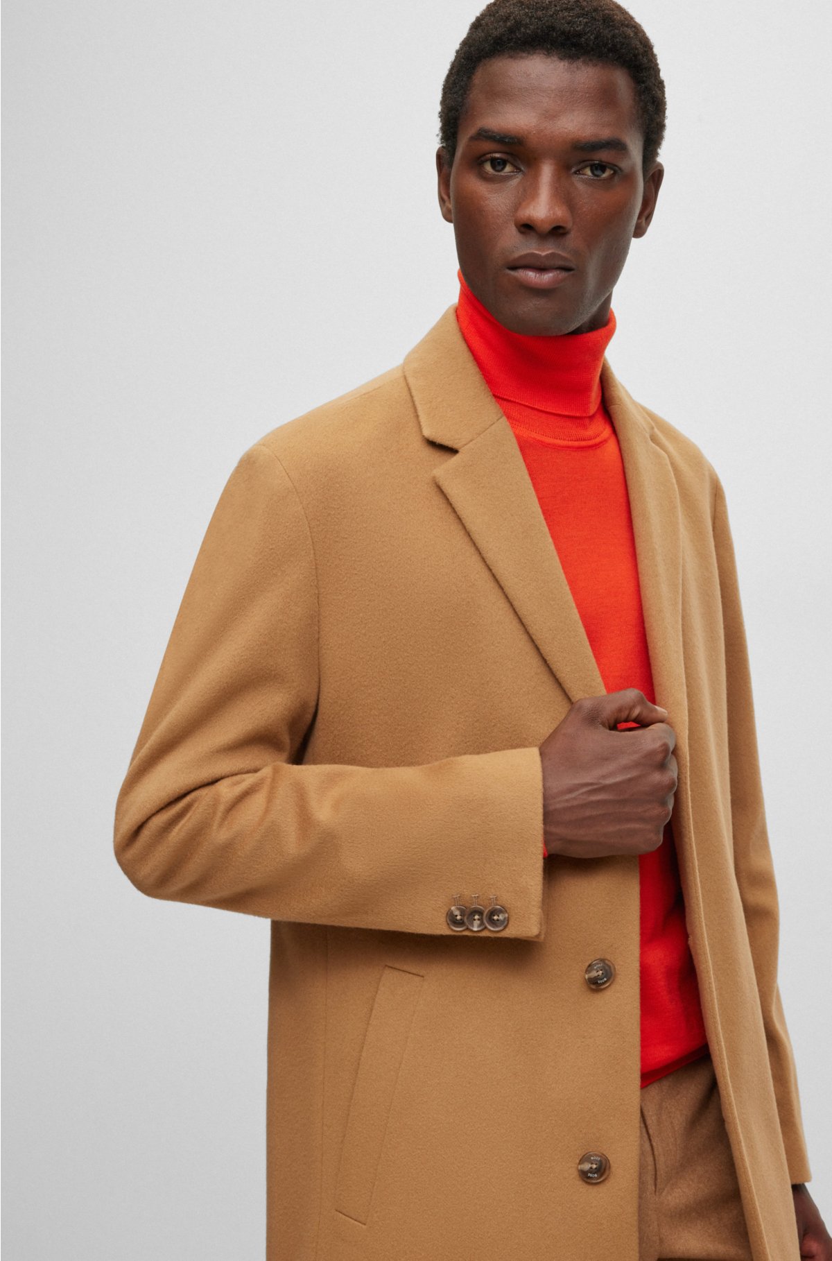 Wool-blend coat with full lining, Beige