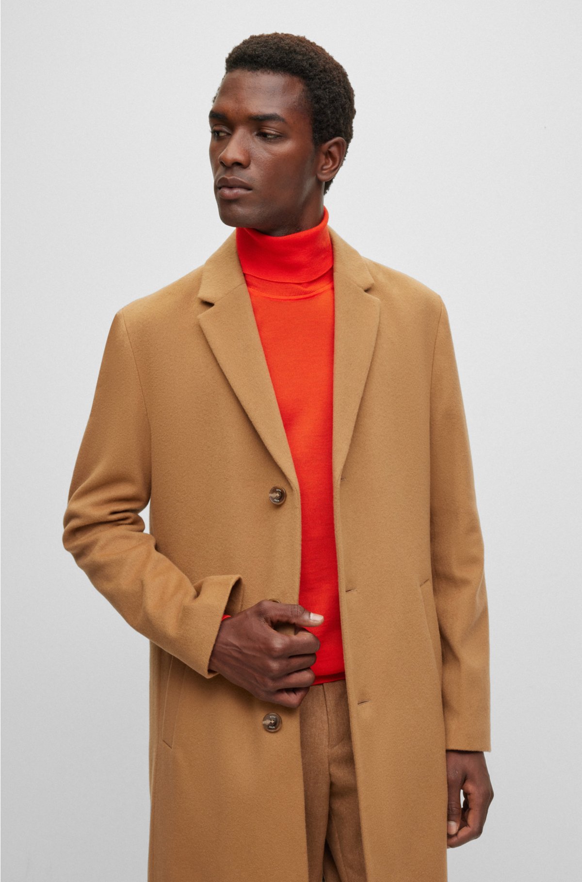 Wool-blend coat with full lining, Beige