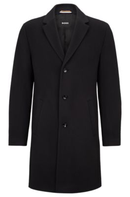 Shop Hugo Boss Wool-blend Coat With Full Lining In Dark Blue