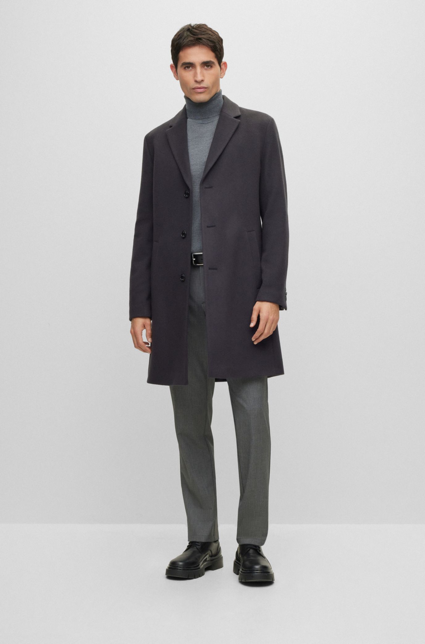 BOSS - Wool-blend coat with full lining