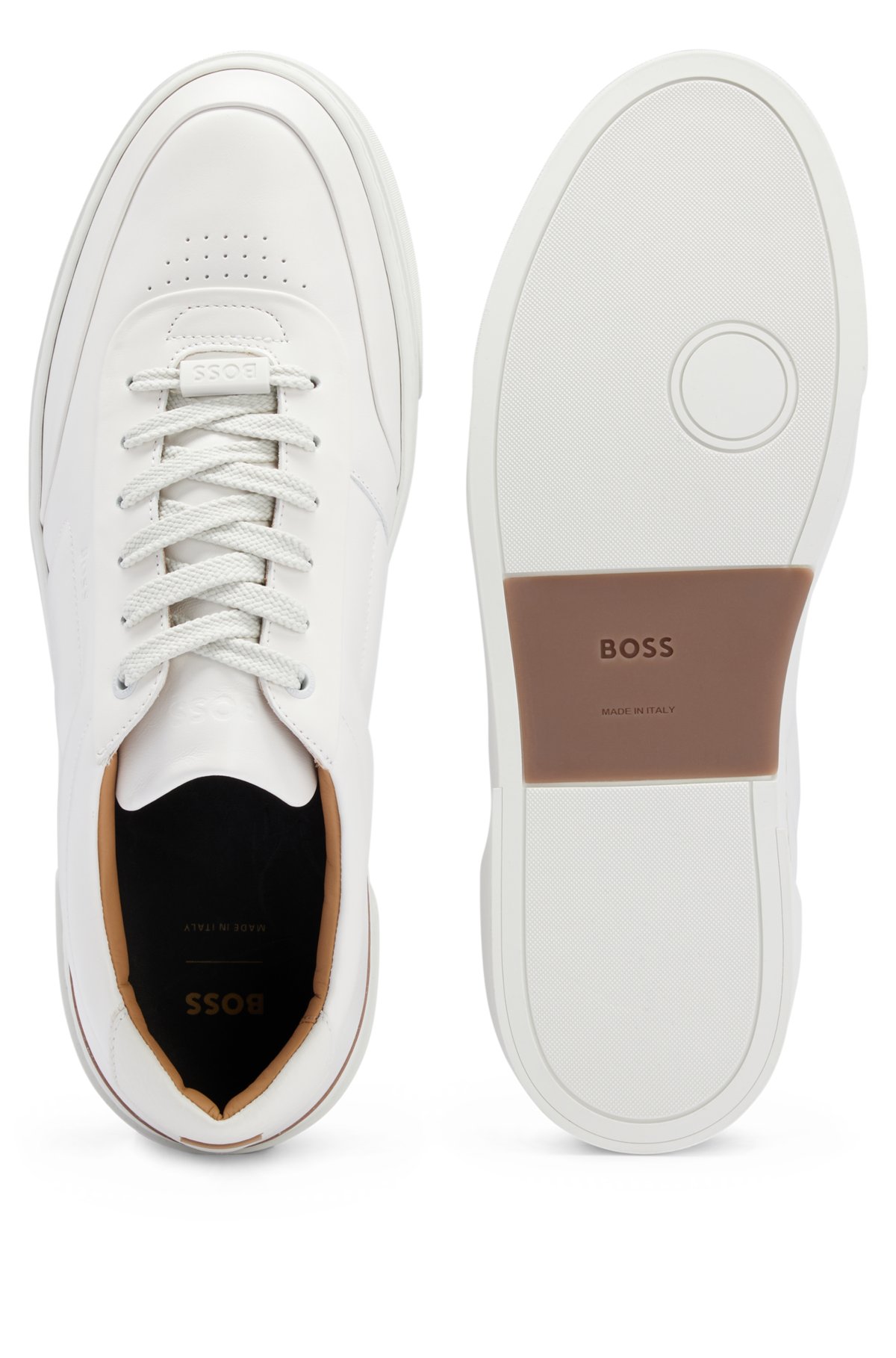 BOSS - Leather trainers with branded lace loop