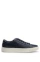 Grained-leather trainers with branded lace loop, Dark Blue
